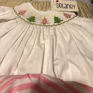 Smocked Pink and White Christmas Tree Set